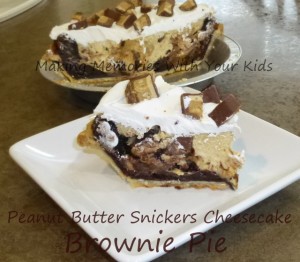Peanut Butter Snickers Brownie Cheesecake Pie