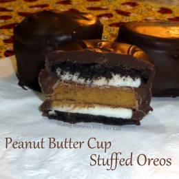 Peanut Butter Cup Stuffed Oreos Dipped in Chocolate